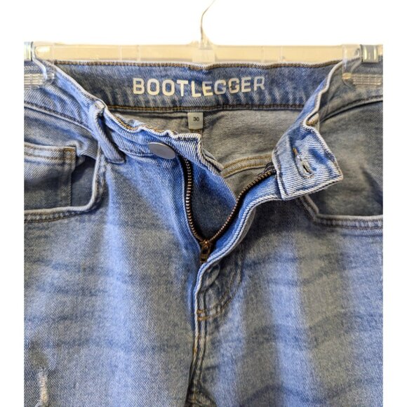 Womens Bootlegger Medium Wash Denim Blue Jeans High Waisted Distressed Size 30 - Picture 3 of 9